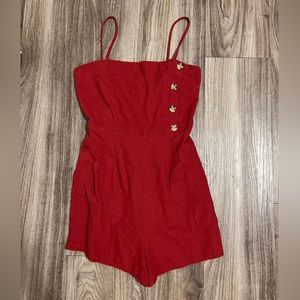Red linen romper